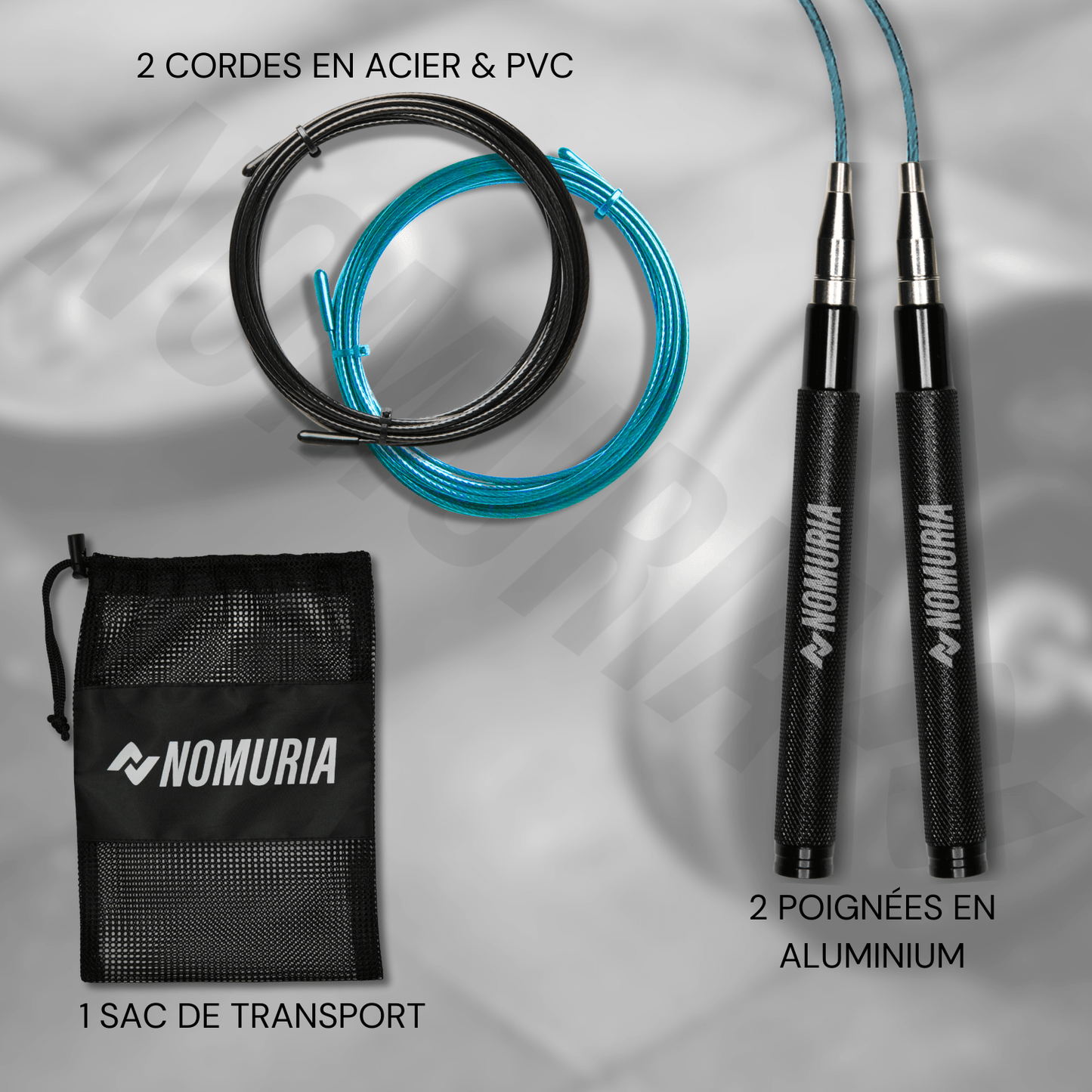 Corde à Sauter Sport de Vitesse, Corde légère| Corde à Sauter Boxe | Musculation | Fitness | Crossfit | Cardio | Poignée perlée - 2 Poignées + 2 Cordes + 1 Sac - Nomuria