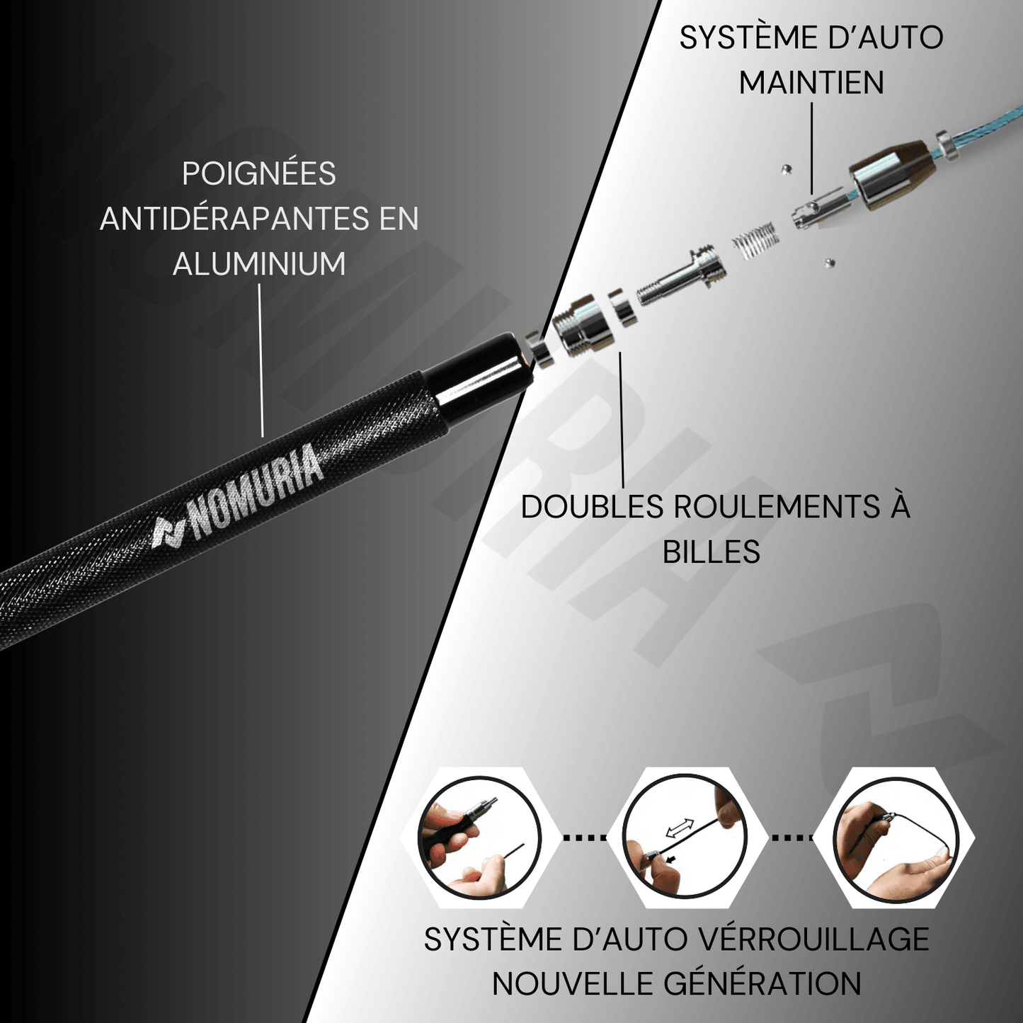 Corde à Sauter Sport de Vitesse, Corde légère| Corde à Sauter Boxe | Musculation | Fitness | Crossfit | Cardio | Poignée perlée - 2 Poignées + 2 Cordes + 1 Sac - Nomuria